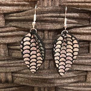 Holographic silver mermaid leather earrings